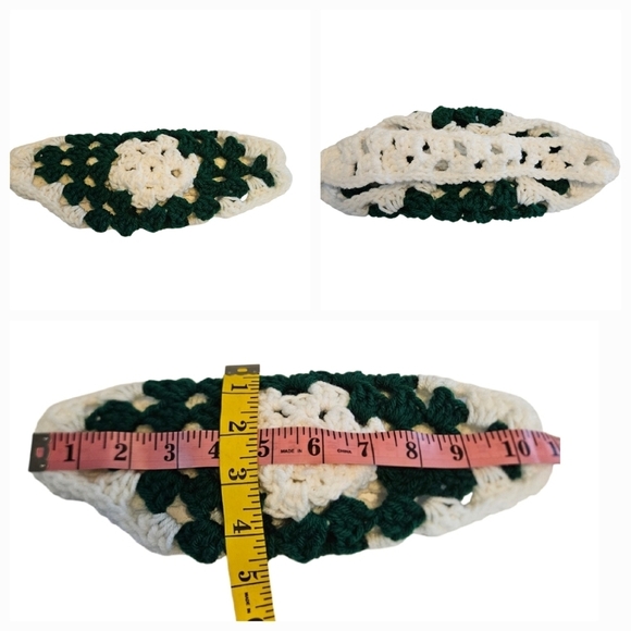 Hand Crafted 3pc Set Fingerless gloves headband white granny square Retro gloves - Picture 15 of 17